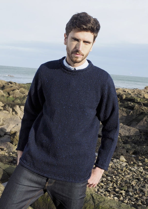 Donegal Curl Neck Navy Sweater | Aran Crafts