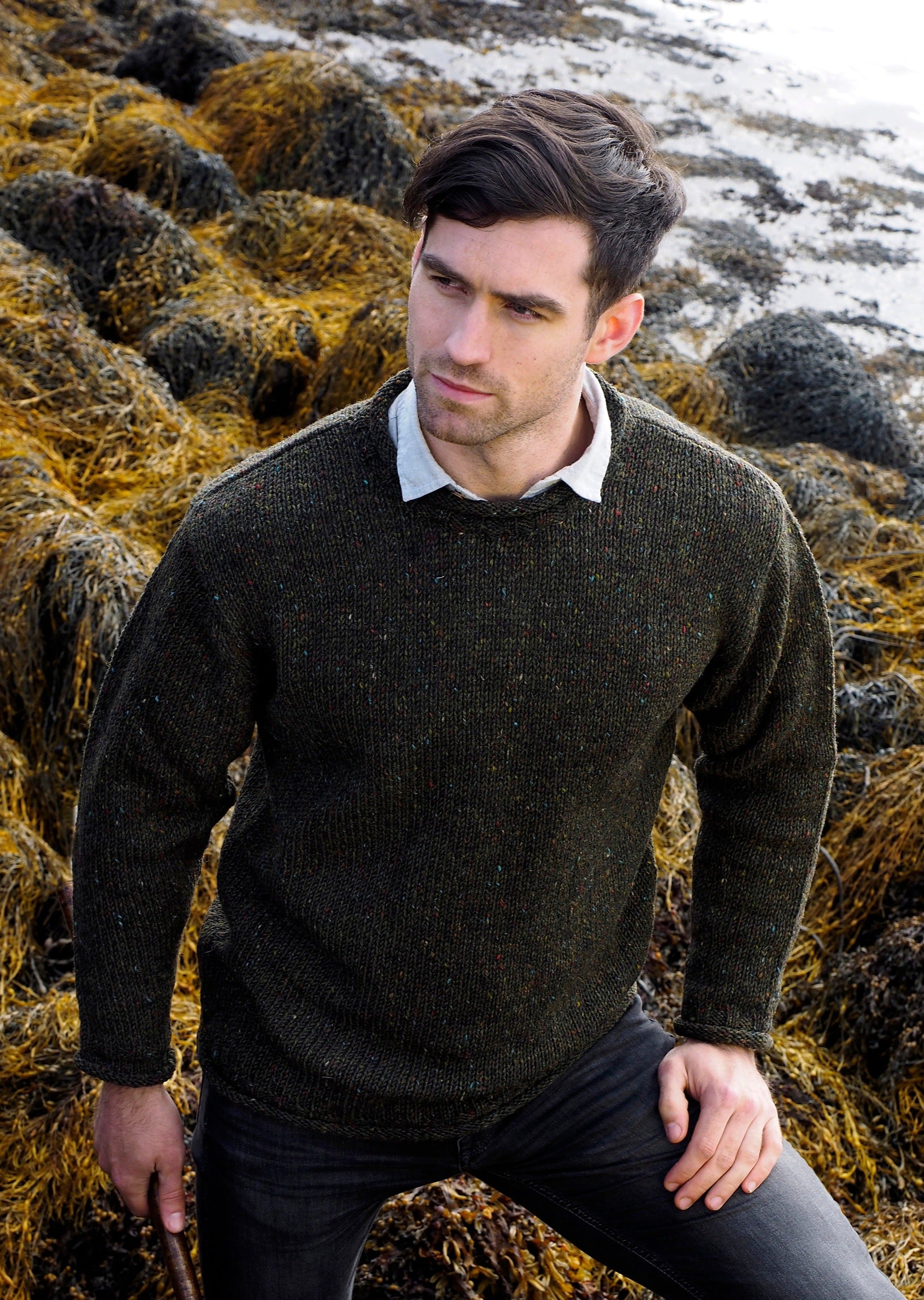 Donegal Curl Neck Green Sweater
