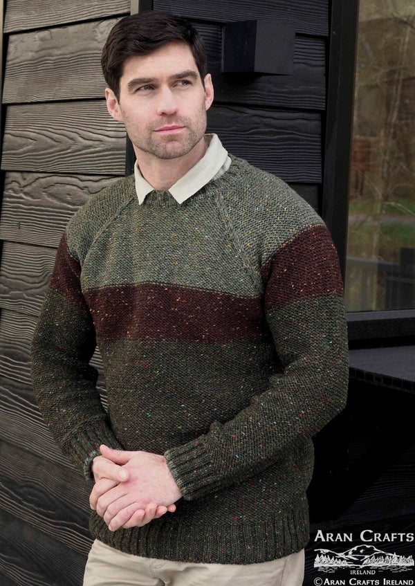 Aran Crafts Three Tone Donegal Sweater | Green Mix