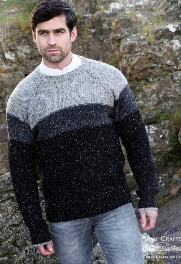 Aran Crafts Three Tone Donegal Sweater | Grey Mix