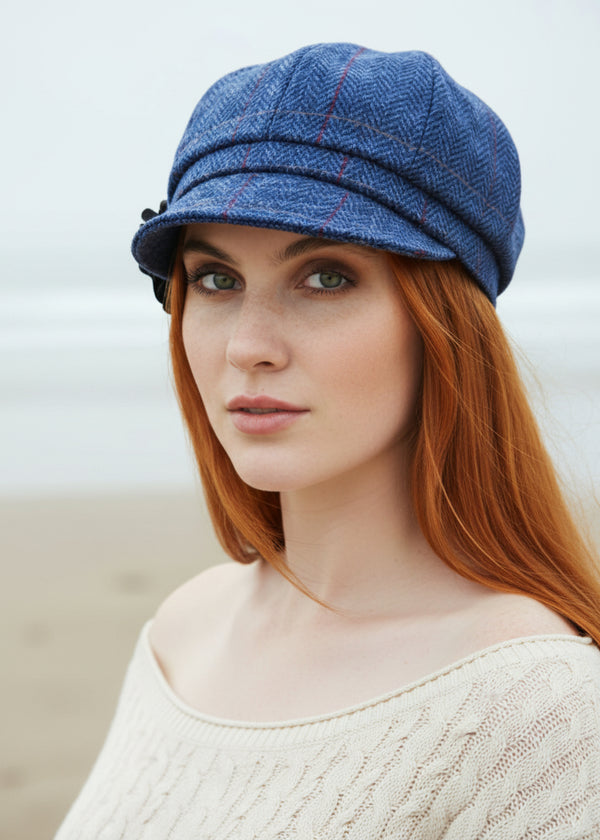 Mucros Blue Herringbone Newsboy Cap