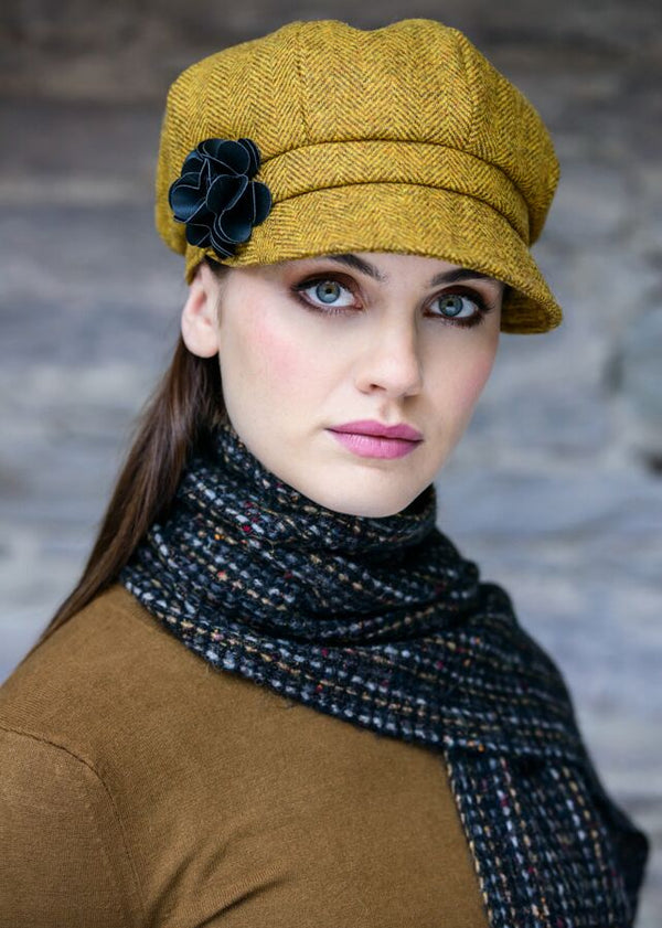 Mucros Ladies Mustard Newsboy Cap - Premium Wool Tweed