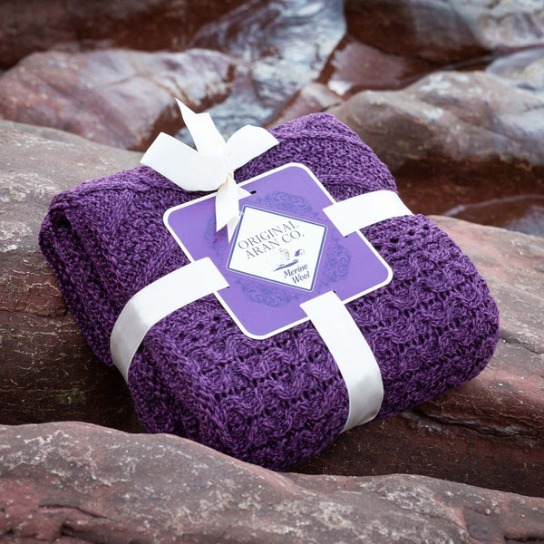 Purple Marl Merino Wool Aran Throw