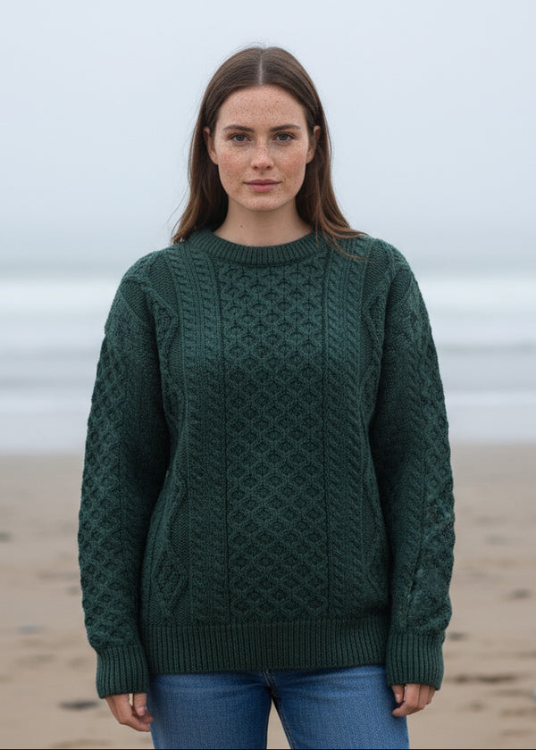 Oversized Lightweight Aran Sweater | Moss Green