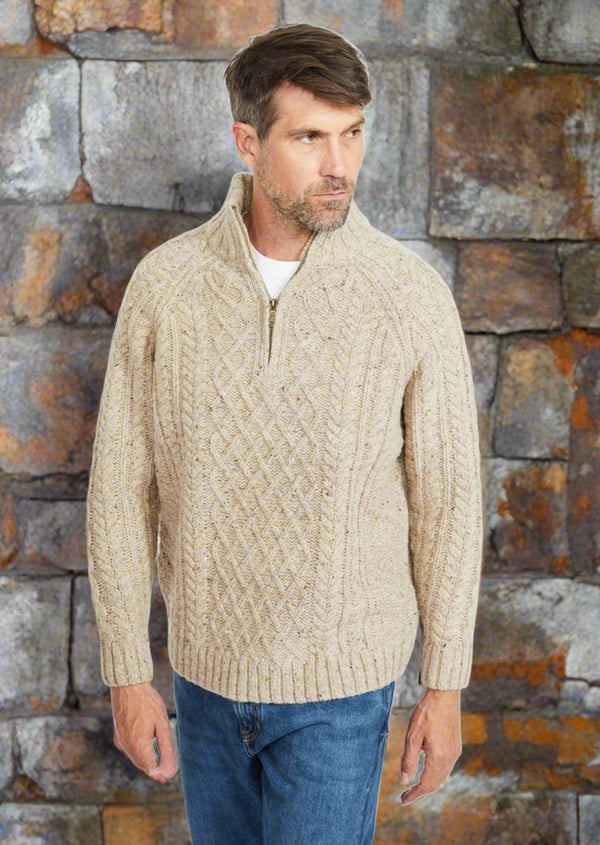 Aran Donegal Zip Sweater | Oatmeal