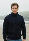 Aran Polo Neck Sweater - Navy