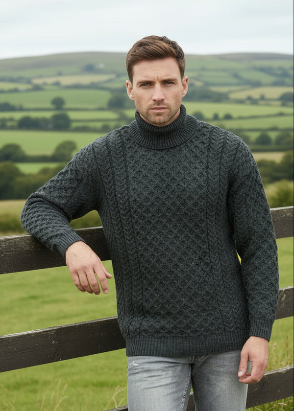 Aran Merino Polo Neck Sweater