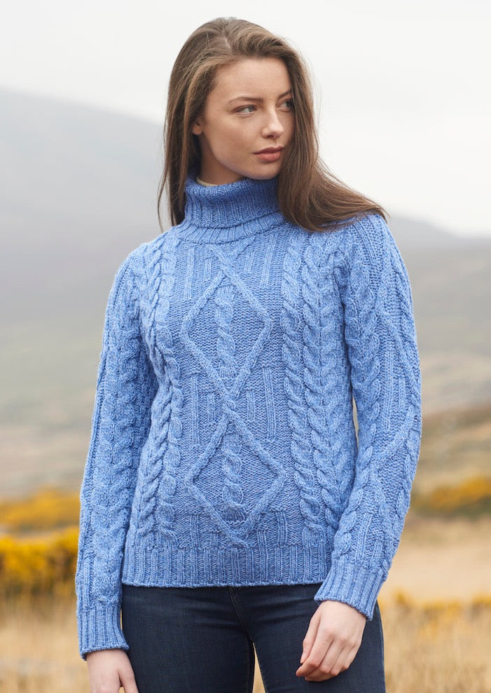 Aran Blue Turtle Neck Irish Sweater
