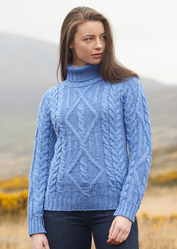 Aran Turtle Neck Sweater | Blue