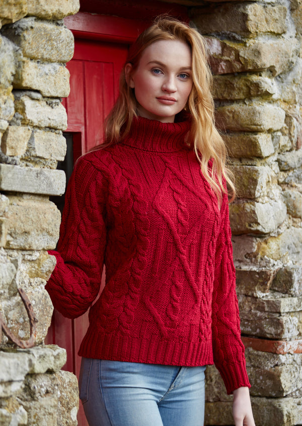 Aran Turtle Neck Sweater | Red