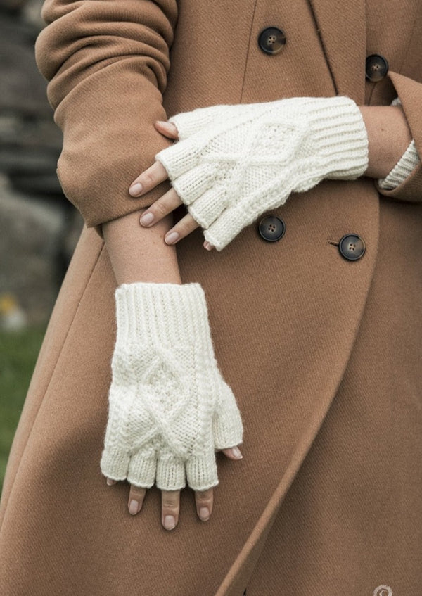 Merino Wool Hand Knit Aran Fingerless Gloves