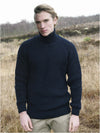 Aran Crafts Navy Rib Roll Neck Irish Sweater