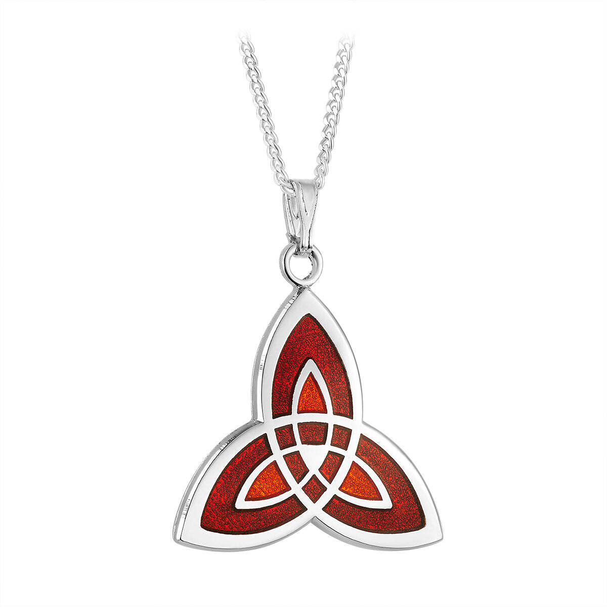 Rhodium Red Enamel Trinity Knot Pendant