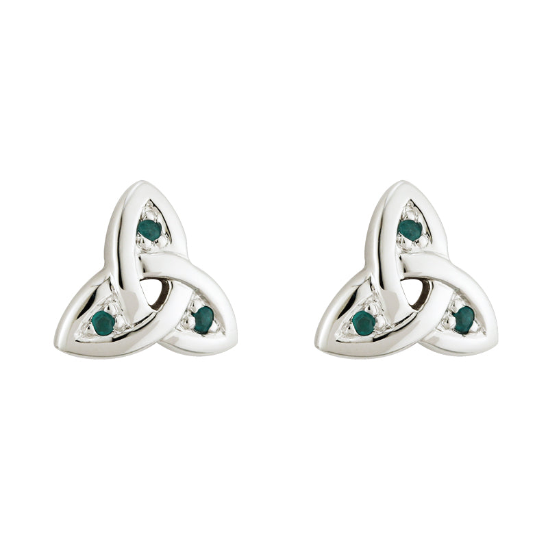 14K White Gold Emerald Trinity Knot Stud Earrings