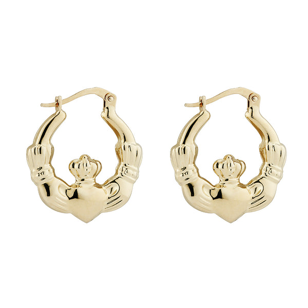 14K Gold Claddagh Creole Earrings