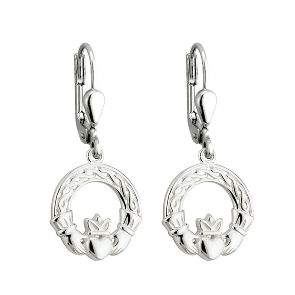 Solvar Silver Claddagh Drop Earrings s33271