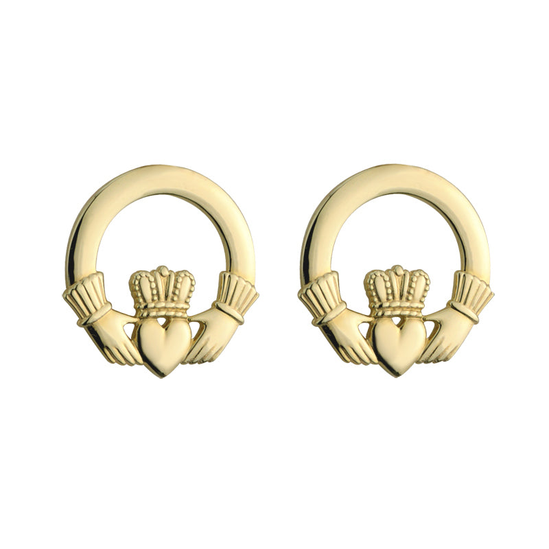 14K Gold Small Claddagh Stud Earrings