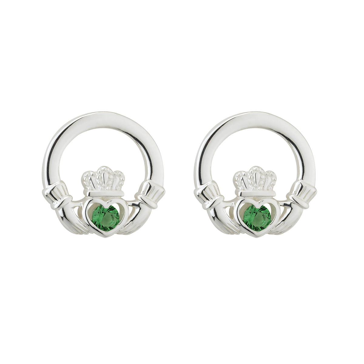 Green Crystal Claddagh Stud Earrings