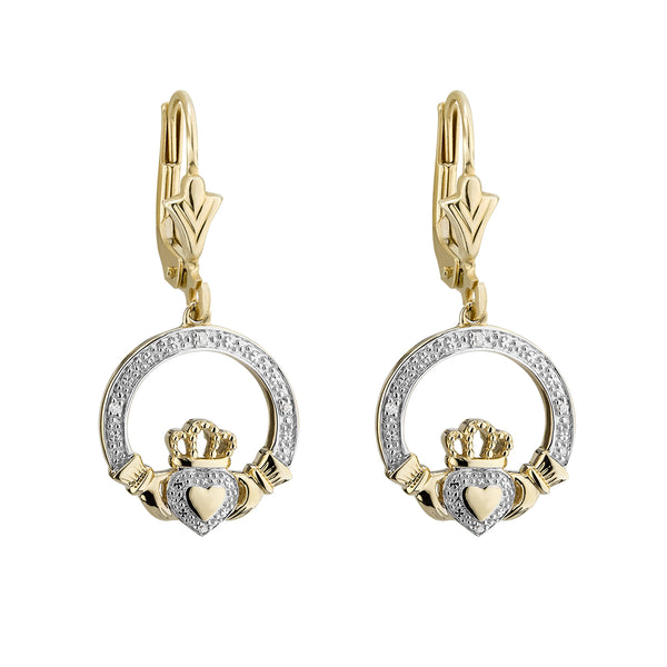 Solvar 10k Gold Diamond Claddagh Earrings s33977