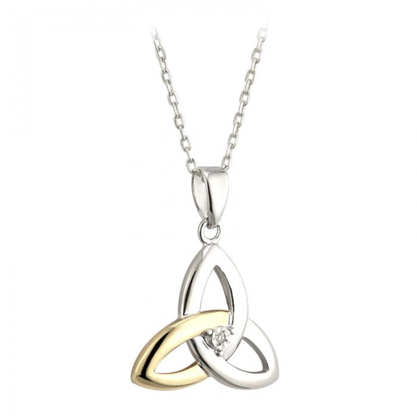 Silver 10K Gold & Diamond Trinity Knot Pendant