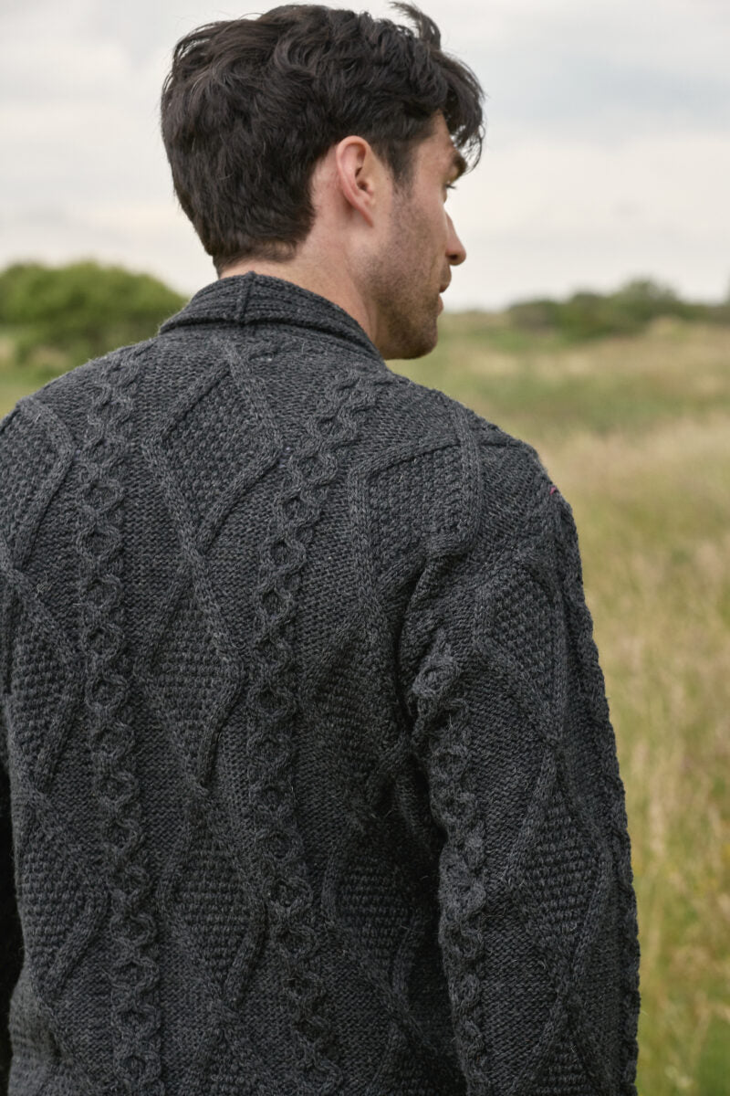 Aran Pattern Charcoal Button Cardigan - Skellig Gift Store