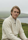Dublin Shawl Collar Aran Sweater - Natural