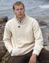 Dublin Shawl Collar Aran Sweater - Natural