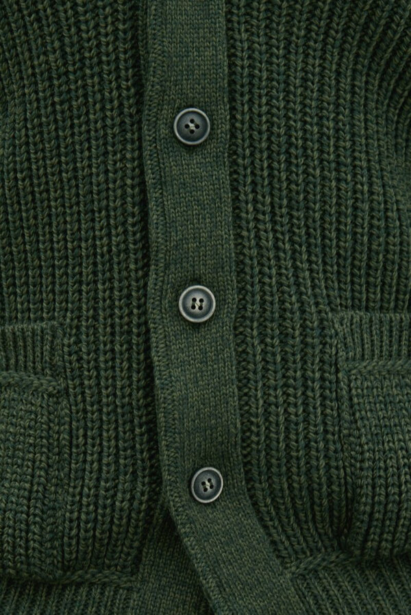 Aran Crafts Dark Green Ribbed Shawl Cardigan