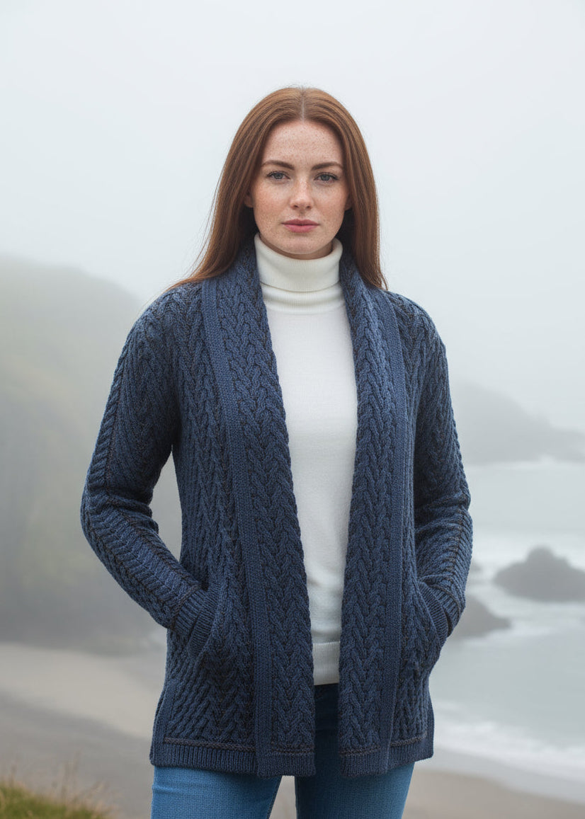 Aran Crafts Herringbone Edge to Edge Cardigan | Mallard