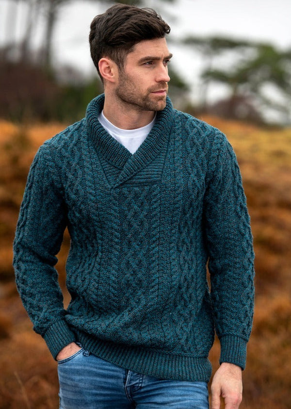 Aran Crafts Kildare Merino Wool Unisex Irish Sweater, Army Green