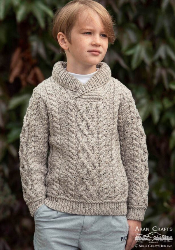 Kid's Shawl Neck Aran Sweater | Oatmeal