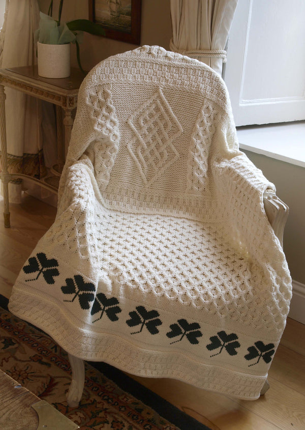 Traditional Irish Shamrock Blanket, 100% Merino Wool