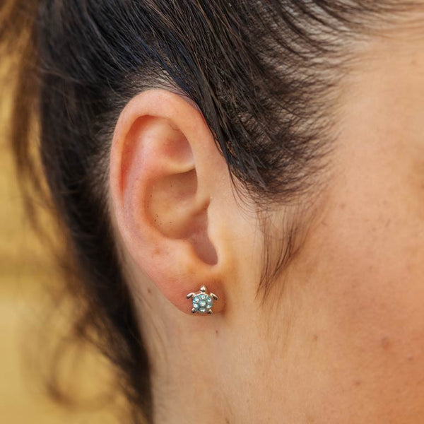 Stud Turtle Earrings With Blue Swarovski® Crystals