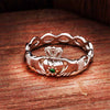 Sterling Silver Claddagh Ring with Green Cubic Zirconia