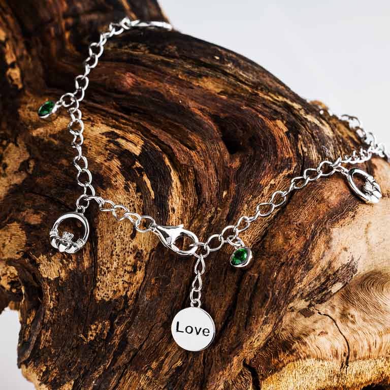 Sterling Silver Claddagh Charm Bracelet