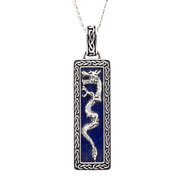 Sterling Silver Men’s Blue Lapis Dragon Necklace