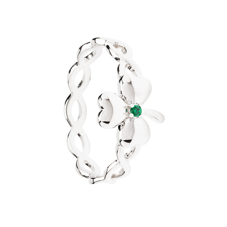 Sterling Silver Shamrock Ring with Green Cubic Zirconia
