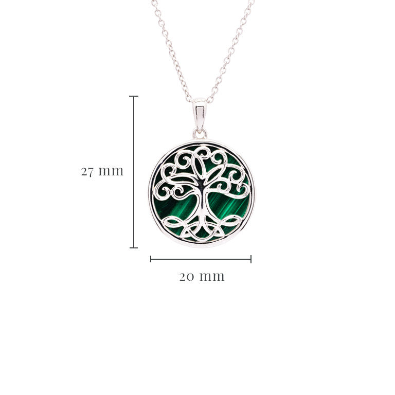 Green Malachite Sterling Silver Tree of Life Pendant
