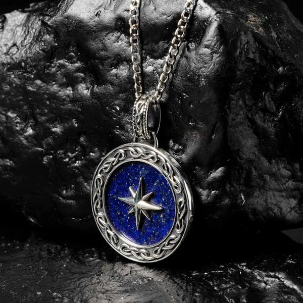 Sterling Silver Men’s Celtic Lapis North Star Necklace