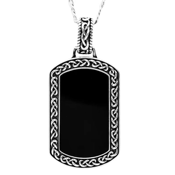 Sterling Silver Men s Black Onyx Celtic knot Dog Tag Pendant