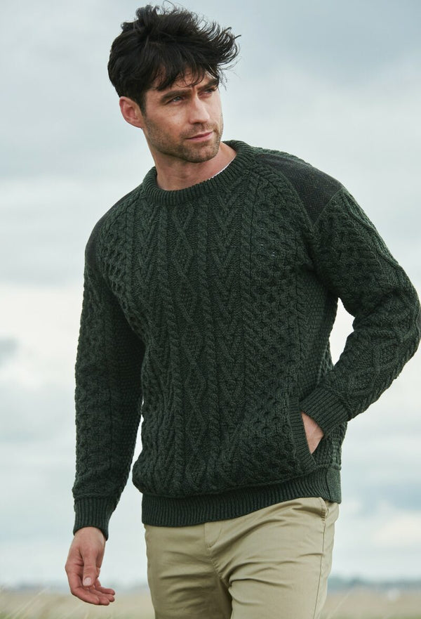 Aran Crafts Crew Neck Green Tweed Sweater