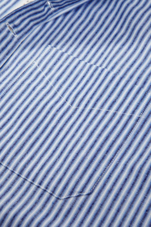 Lee Valley Mens Vintage Blue Stripe Cotton Grandfather Shirt