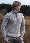 Aran Men's Oatmeal Merino Wool Half Zip Sweater