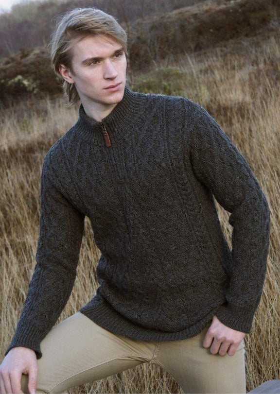 Aran Crafts Men's Half Zip Sweater | Charcoal