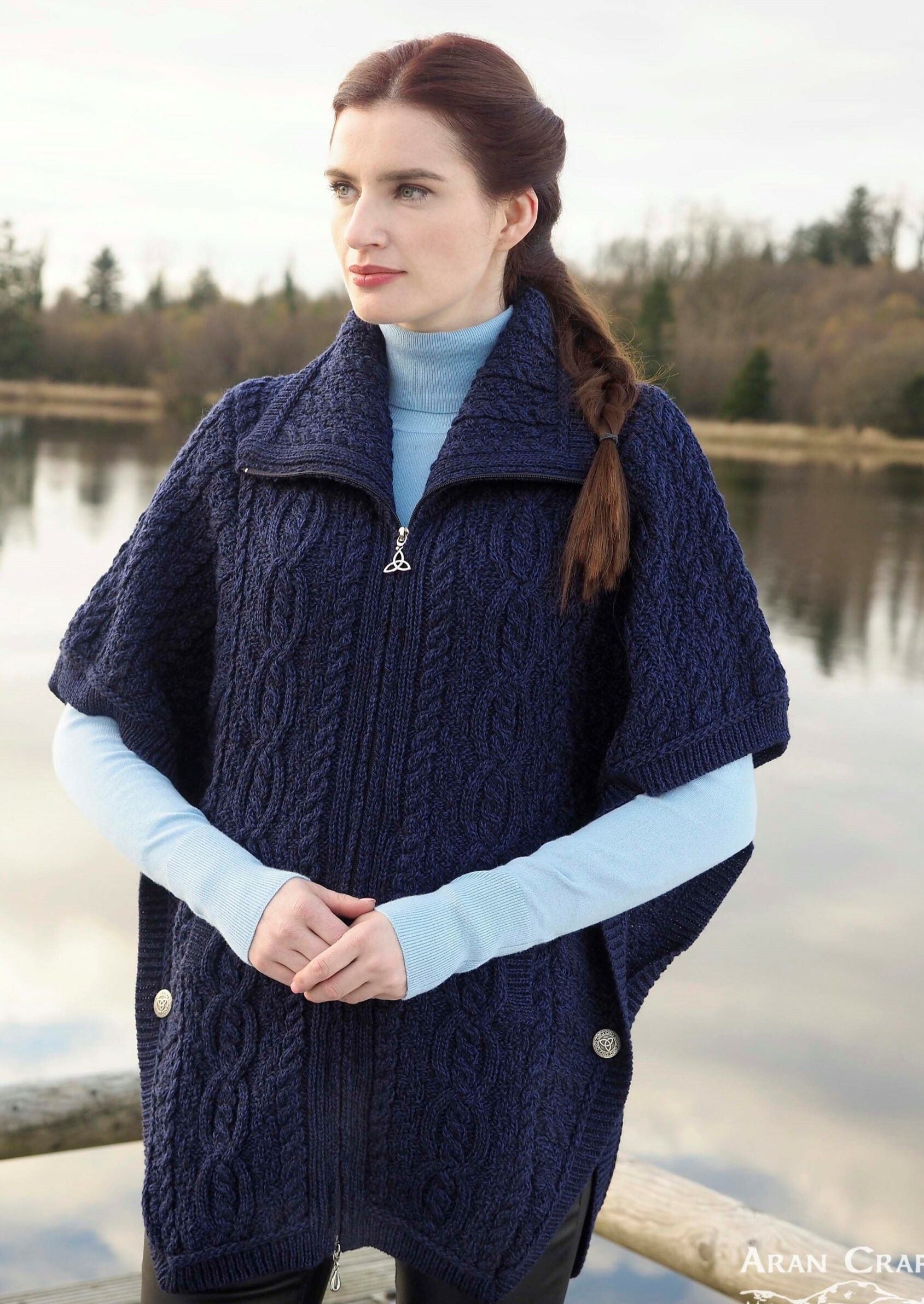 Aran Crafts Funnel Neck Cardigan | Midnight