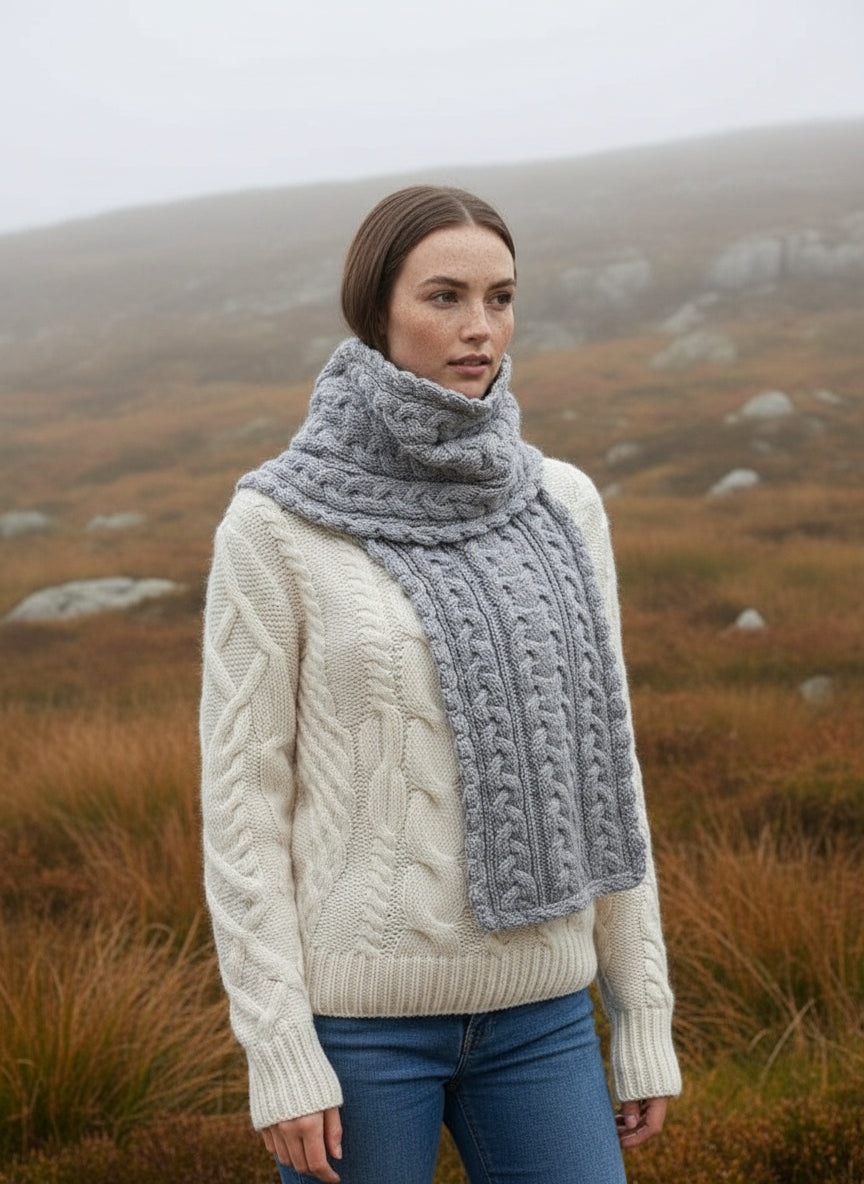 Aran Super Soft Heart Soft Gray Scarf