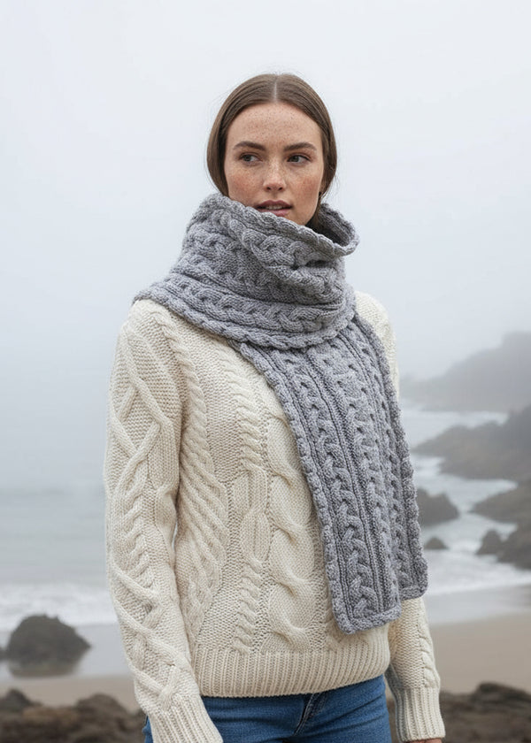 Aran Super Soft Heart Soft Gray Scarf