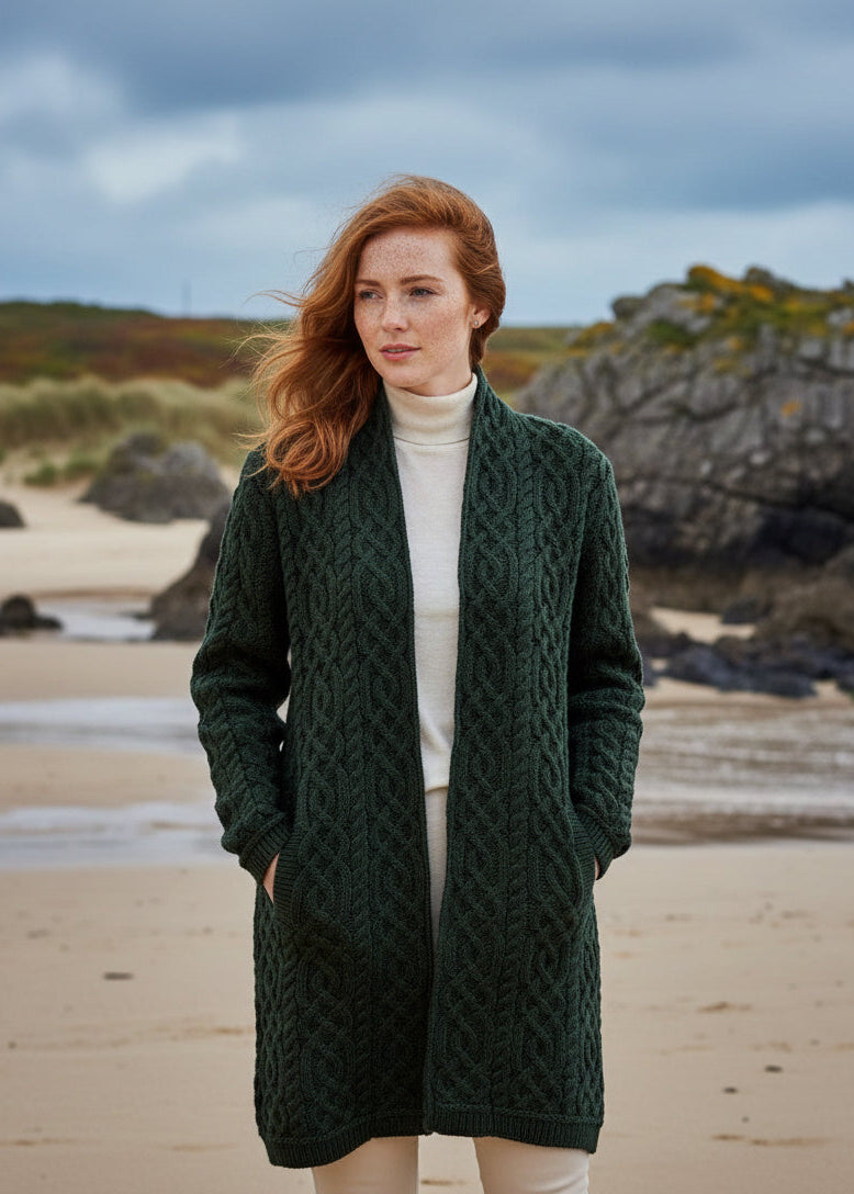 Aran Crafts Celtic Braid Green Coat