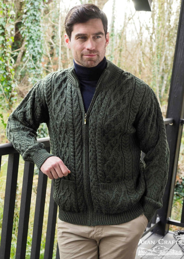 Aran Crafts Dingle Zipper Sweater | Green