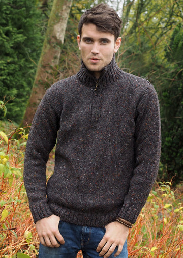 Donegal Wool Mens Half Zip Sweater - Graphite